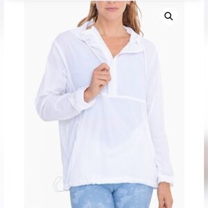 NWT Mono B half zip athletic jacket w hood pockets | white | small